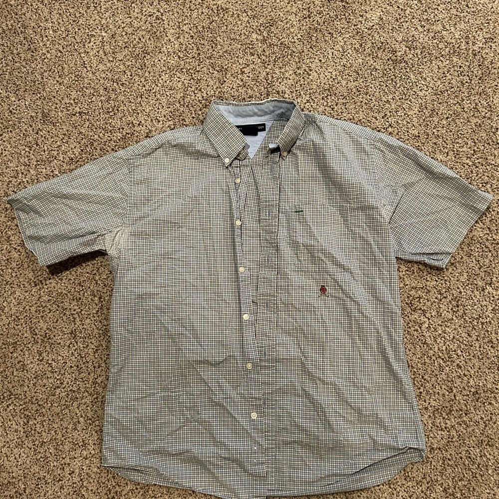 Tommy Hilfiger Men's Gray Checkered Button Down Shirt